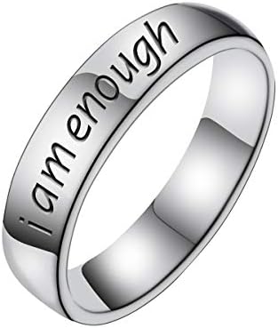 I Am Enough Stainless Steel Awareness Ring, Inspiration Jewelry Suicide Depression Ring, Inspirational Motivational Ring, Friends Sorority Sisters Besties Encouragement Gift, Personalized Gift