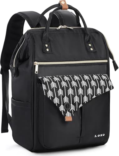 Lekesky Rucksack Damen Rucksack 15,6 Zoll Schulrucksack Daypack mit Anti Diebstahl Tasche für Reisen, Arbeit, Uni, Schule u. Büro, Schwarz