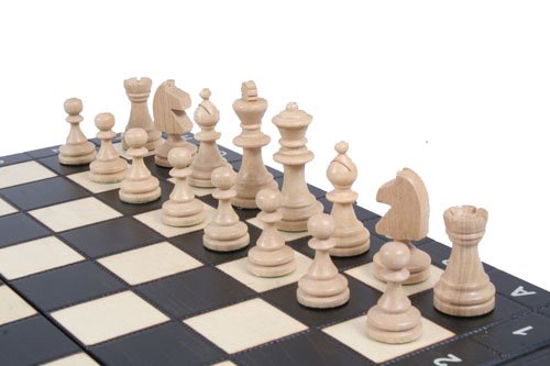 Wooden Magnetic Travel Chess Set with Black Chess Board and Storage Compartment