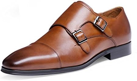 RIBONGZ Double Monk Strap Leather Shoes – Cap Toe Slip On Loafer