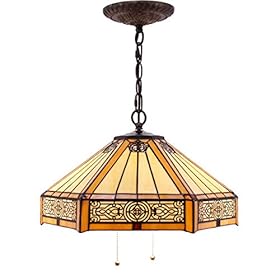 WERFACTORY Tiffany Pendant Light Fixture Yellow Hexagon Stained Glass Mission Hanging Lamp Wide 16 Inch, Height 40 Inch… 41qjpWlszBL