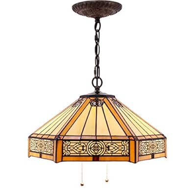 WERFACTORY Tiffany Pendant Light Fixture Yellow Hexagon Stained Glass Mission Hanging Lamp Wide 16 Inch, Height 40 Inch… 41qjpWlszBL