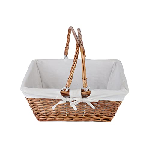Wicker Picnic Basket with Handle Sturdy Woven Body with Washable Lining Hand Woven Basket for Storage Wicker Baskets for Easter, Organizing, and More (15.35 x 6.5 x 12.6 inches)