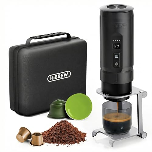 HIBREW H4C Explorer - Cafetera Espresso Eléctrica Portátil, Recargable USB-C para Cápsulas y Café Molido, Compacta para Camping y Viaje, con Soporte Plegable y Bolsa de Transporte (Negro)