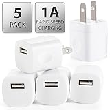 5 PC Rapid USB AC Universal Power Home Wall Travel Charger Adapter [ MIKASA TECH ] Compatible iPhone 6 6s PLUS 4 4S 5 5s 5c Samsung HTC [White]