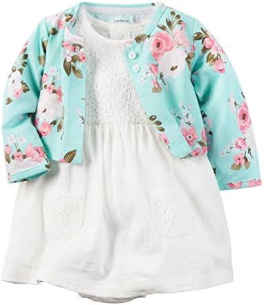 William Carter Baby Girls' 2 Piece Matching Cardigan and Dress Set (Baby) White/Blue Flowers-NB