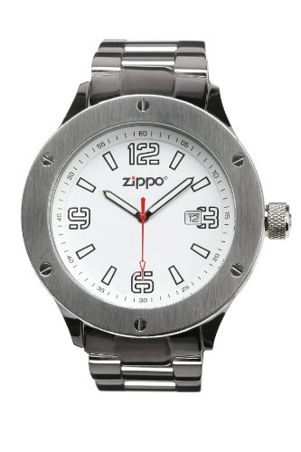 Zippo Work Watch with White Dial and Solid Stainless Steel Band, Chrome