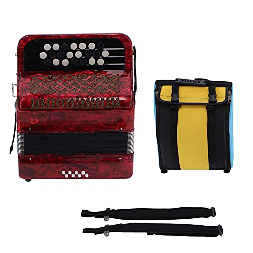 Acordeón para Principiantes, 22 Teclas, 8 Bajos, Instrumento de Lengüeta de Botón Profesional para Principiantes con Bolsa de Almacenamiento (Rojo)