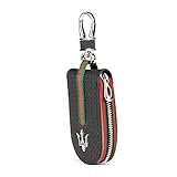 Leather Car Smart Key Chain Universal Key Holder Bag Black Zipper Case Cover Wallet Bag Shell Fob Ring (maserati)