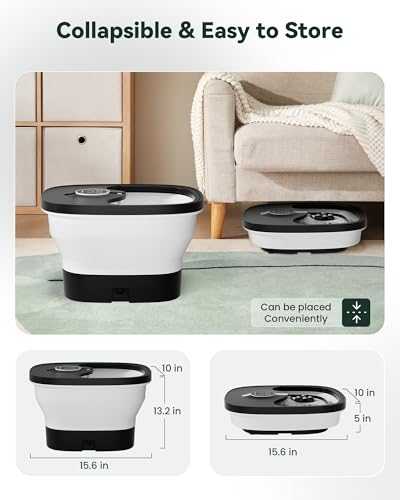 Folding Electric Foot Bathtub with Heat for Home | Spa Relax | Shiatsu Massage with 24 Rollers, Bubbles, 14 Heat Levels, Red Light, 6 Timers, Handles and Foot Tray