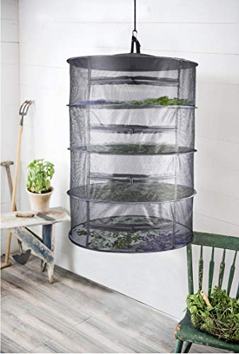 Herb Drying Net w/Zippers Herb Dryer Mesh Tray Drying Rack (D24 xH35.5 4-Tier, Black) - Thumbnail 5