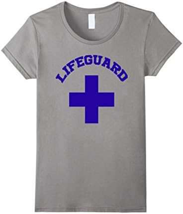 Womens Lifeguard T-Shirt Printed Front &amp; Back Blue Cross Tee Small Slate