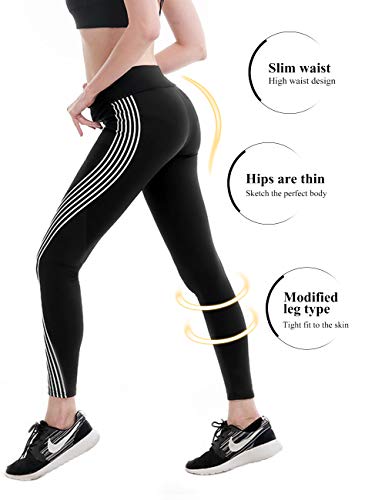 NonEcho High Waist Yoga Pants Fitness Leggings Stretchy Workout Tights for Women Capris Activewear (Reflective, Large)