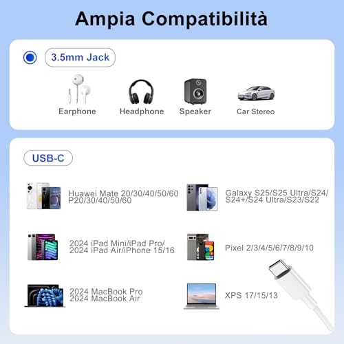 【3 in 1】USB C Jack 3.5mm Adapter with 60W OTG Charger Adapter, Audio Type C to Aux Earphone Splitter for iPhone 17/16/15 Samsung Galaxy S25 Ultra/ A56/ S24 S23 i-Pad Pro Air Pixel