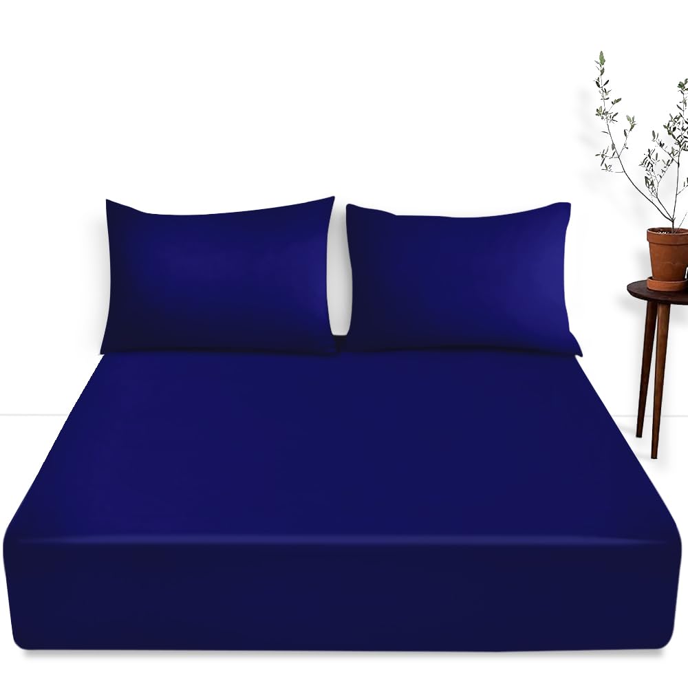 Super Soft Plain Dyed Deep Fitted Sheet King Size - Comfortable & Fade Resistant Bottom Sheet - Deep Bedding Sheet Royal Blue
