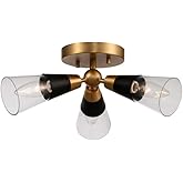 Kalco 513141BNB Ponti Semi Flush, 3-Light 120 Total Watts, Matte Black w/New Brass