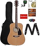 Fender Acoustic Guitar Bundle with Gig Bag, Tuner, Strings, Strap, Picks, Austin Bazaar Instructional DVD, and Polishing Cloth