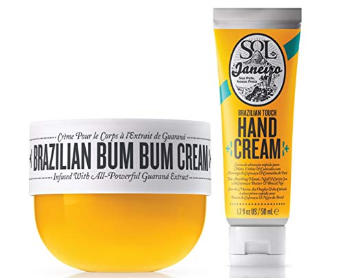 Sol de Janeiro Brazilian Bum Bum Cream (75ml) and Brazilian Touch Hand Cream 1.7 oz / 50 ml - Featuring a Gute Carrying Cosmetic Bag (3 piece bundle)