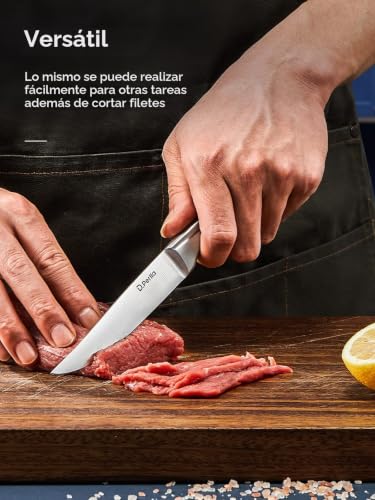 D.Perlla Meat Knife 8 Pieces, Extra Sharp Fixed Blade Meat Knife Set, Professional Fixed Blade Meat Knife for Kitchen Table, 23 cm