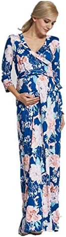 Floral Maternity Dress,Baby Shower Dress,Maternity Evening Dress,Wedding,Bridesmaids,Party,Nursing Friendly,Maxi full length,Pregnant wear,Sash belt Long formal sleeve, Navy Floral (XXL)