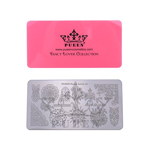 PUEEN Nail Art Stamping Plate - Fancy Lover 01 - 125x65mm Unique Nailart Polish Stamping Manicure Image Plates Accessories Kit-BH000555