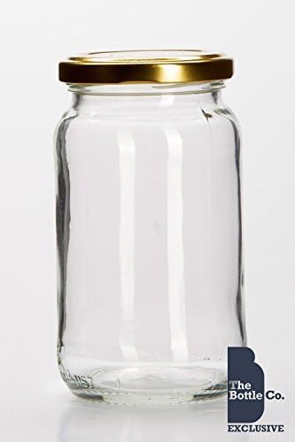BOTTLE COMPANY 112 X 1LB/380ML ROUND GLASS JAM JARS,CHUTNEY,PRESERVE,PICKLE,CANDLE,SWEET,HONEY,WEDDING FAVOUR JARS C/W GOLD LIDS by THE BOTTLE COMPANY