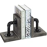 MyGift Industrial Pipe & Gray Wood 6-Inch Metal Bookends, 1-Pair