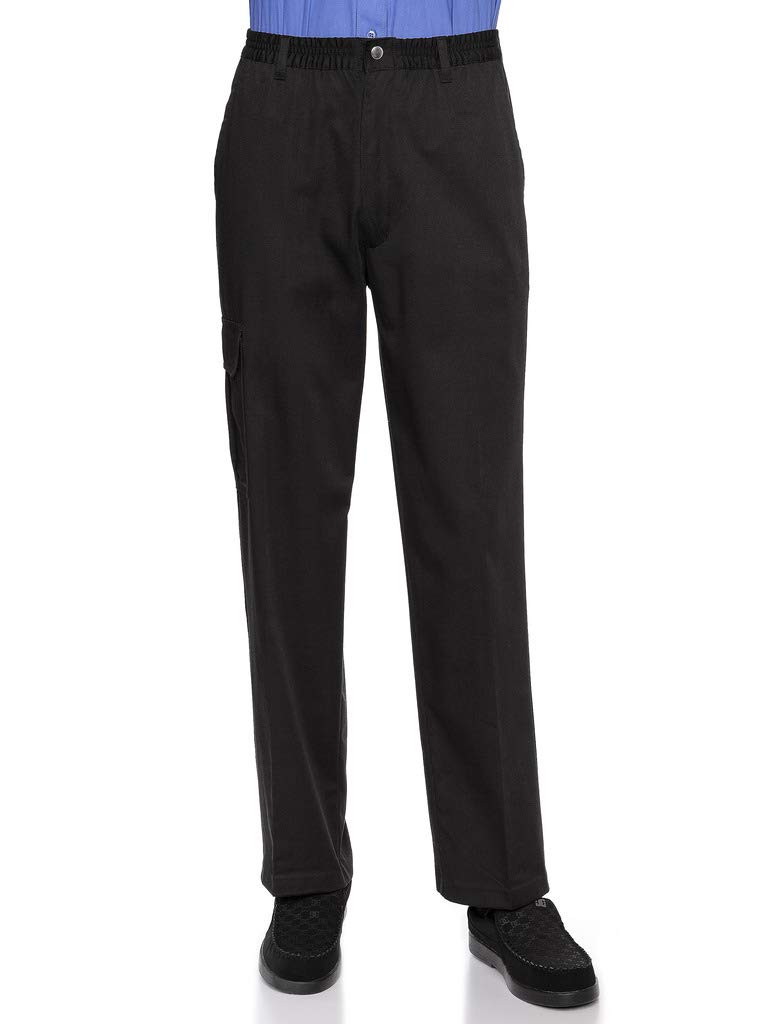 Photo 1 of AKA Wrinkle Free Full Elastic Waist Pants for Men - Adjustable Twill Pants for Men with Multiple Convenient Pockets - Mens Casual Pants with Dual Hem for All-Day Comfort Black Large