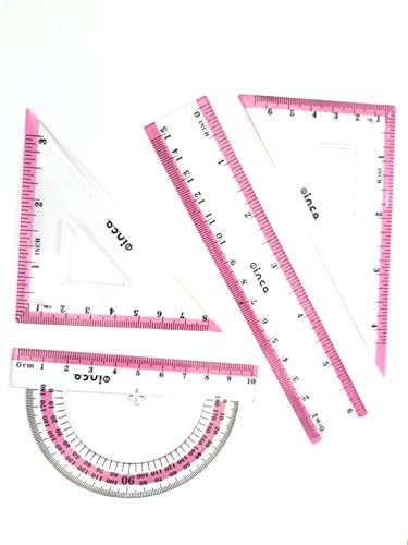 DrWritting 4 Bulk Protractor Pattern Drafting Stationary Tool Kit Set for Beginner Kids School Sketch Drawing Ruler 4 Pcs, Assorted Color