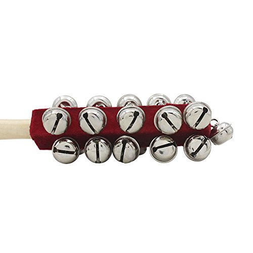Mowind Wooden Hand Held Sleigh Bell Stick with 21 Metal Jingles Percussion Musical Instrument Toy for KTV Party Kids Xmas Gift (Red)