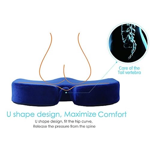 CYLEN Home-Memory Foam Bamboo Charcoal Infused Ventilated Orthopedic Seat Cushion For Car And Office Chair - Blue Washable & Breathable Cover Mobility & Daily Living Aids, Mobility Aids & Equipment, Wheelchairs, Mobility Scooters & Accessories, Wheelchair Accessories, Cushions