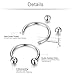 Jstyle 6-10 Pcs a Set 316L Stainless Steel 16G Nose Piercing Septum Lip Nipple Eyebrow Rings Hoop Horseshoe Helix Tragus Cartilage Ear Piercings 6-12mm