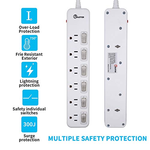 Power Strip Surge Protector with Individual Switches, 6 ft Long