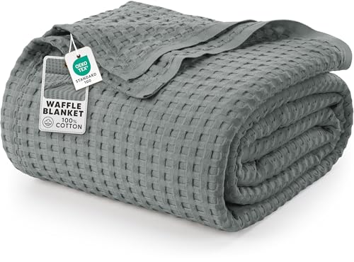 Utopia Bedding 100% Baumwolle Waffeldecke Kuschedecke 300 GSM (Perlgrau - 228 x 182 cm) weiche leichte, atmungsaktive tagesdecke, Sofa & Couch überwurf für alle