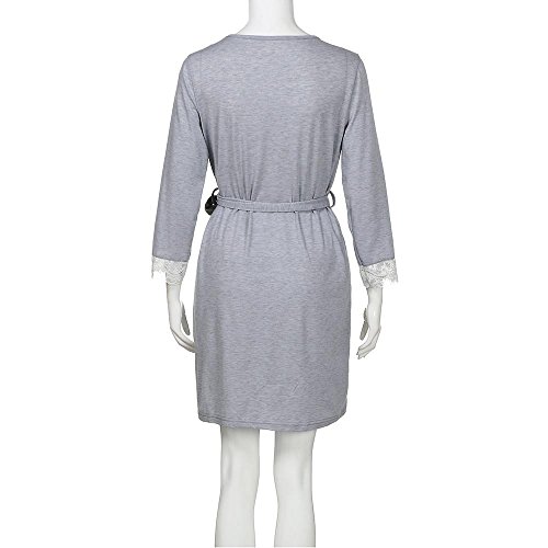 TiTCool Women's Maternity Nursing Clothes Breastfeeding Dress Lace V Neck Waist Adjustable Belt (XL, Dark Gray | Long Sleeve) - Thumbnail 5