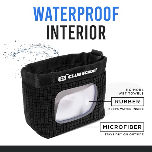 Club Scrub Golf Club and Golf Ball Cleaning Bag, Waterproof Clean Face Technology Liner, Detachable Clip, Machine Washable, Cleans Club Grooves, Dry Exterior (Neoprene or Microfiber Option Available)