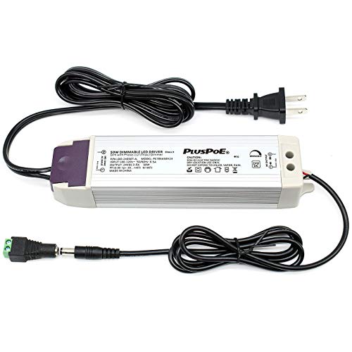 PLUSPOE LED Light Strip 50W Dimmable Driver(2A),Magnetic,110V AC to 24V DC Transformer,Low Voltage Power Supply,Compatible with Lutron and Leviton dimmer, For Kitchens, Cabinets, Bedrooms and More