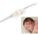 Floral Fall Baby Girls rose Elastic flower Headbands Hair Bands BY-13 (White)
