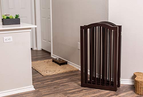 Internet's Best Pet Gate with Arched Top - 4 Panel - 36 Inch Tall Fence - Free Standing Folding Z Shape Indoor Doorway Hall Stairs Dog Puppy Gate - Fully Assembled - Espresso - MDF