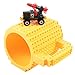 FUBARBAR Build-On Brick Mug - BPA-Free 12ounce Blocks Coffee Cup, Comes with Build-On Building Bricks, Plastic Mug for Coffee Tea Beverage Drinking, Creative and Funny (Yellow)