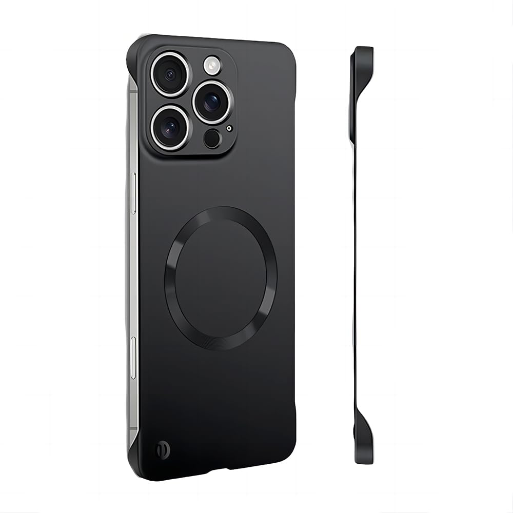 YAOZOCASE for iPhone Case,Luxury Magnetic Metal Gloss Matte Ultra Thin Frameless,Compatible with Magsafe Slim Hard PC Protection Shockproof Phone Case (Black,iPhone 14 Plus)