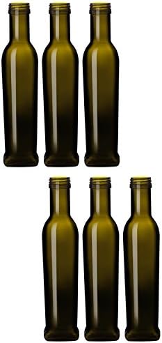 Italian Green Glass Bottle Container," Grandolio " Flared Shape, 0.52 Pint - 250ml Capacity , (Pack of 6)