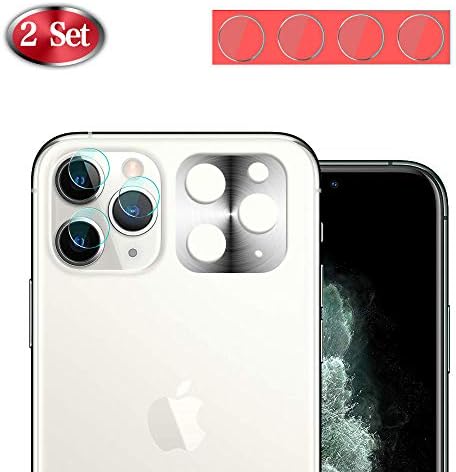 [2 Set] Camera Protector for iPhone 11 Pro/ 11 Pro Max, [Upgraded Version] Ultra-Thin 9H Anti-Scratch Drop Protection Bubble Free Back Camera Lens Film- Metal Frame+ Tempered Glass Protector (White)