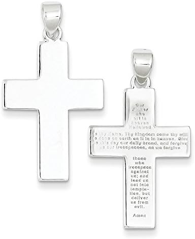 Sterling Silver Polished The Lords Prayer Cross Pendant,