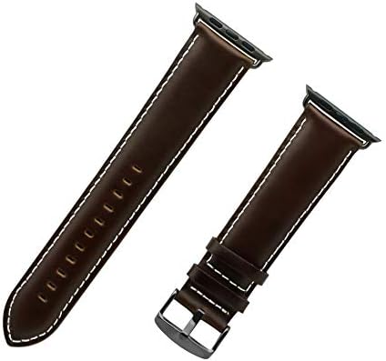 IVAPPON Extra Long Genuine Leather Replacement Straps Replacement for Apple Watch 88x140mm Brown Band Black Adapter