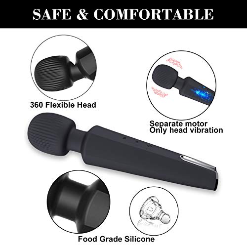 Wand Massager Cordless Electric Handheld Portable Waterproof Viberate Massager 20 Vibration Patterns Relaxation Massage for Neck Shoulder Back Body Massage, Sports Recovery Therapeutic Muscle