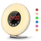 Sunrise Alarm Clock Coulax Wake Up Light and Sunlight Simulation with 6 Nature Sounds Snooze Function, FM Radio, 10 Brightness Levels, 7 Colors LED Night Light for Bedside and Kids