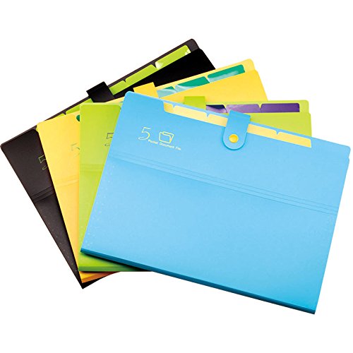 Kobest  5  Pockets Expanding file folder  Accordion document Organizer,A4 Size and letter  with Bouton  closure  For School and Office uses(Black)