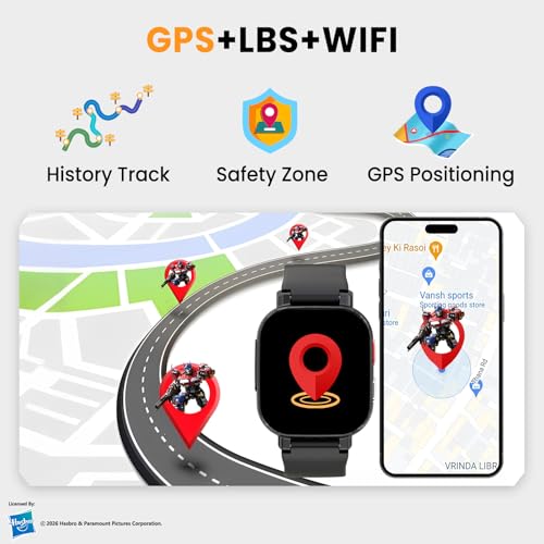 Transformers Montre GPS Enfant avec 4G Appel Vidéo, GPS, SOS, Chat Vocal, IP68 Étanche, Mode École, Podomètre, Réveil, Chronomètre, Montre Telephone pour Garçons et Filles de 4 à 12 Ans Cadeau, Noir