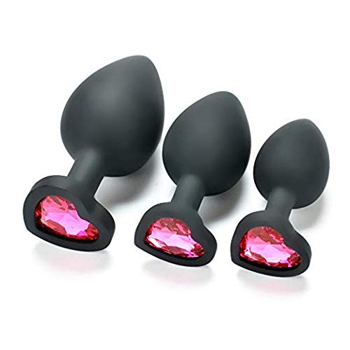 Set of 3 - Bu~tt P~lu~g T-bar Base - Silicone Toys - Erotic Games Role Play - Jeweled Stimulator Toys for Men and Women - 3 pcs Beginners Silicon Anales Set - Best Idea for Gift - Black - Thumbnail 3